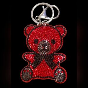 Red Rhinestone Bear Bag Charm Keychain